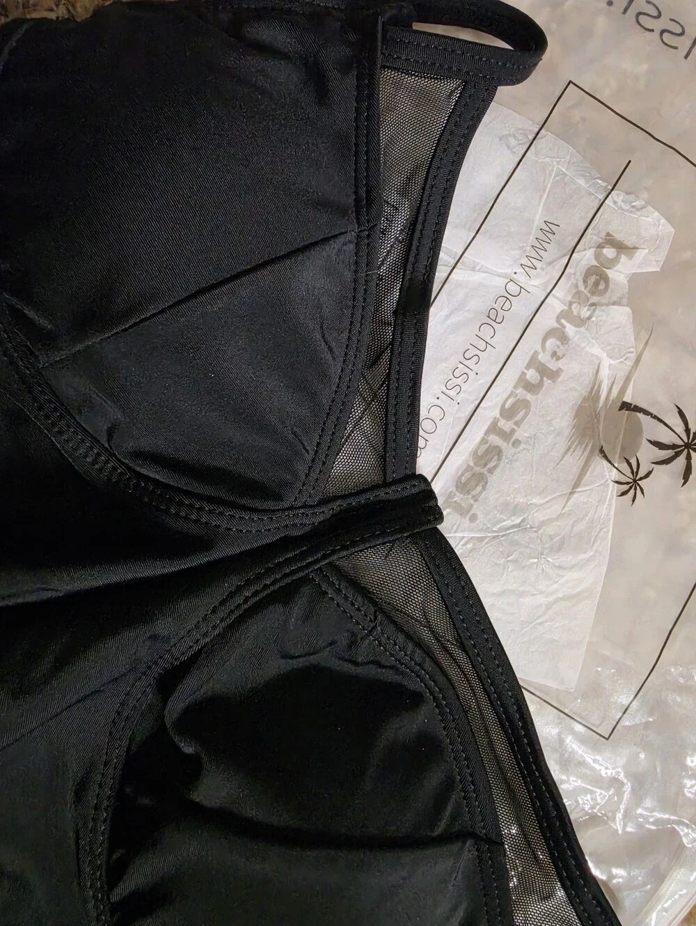 NWT Beachsissi Classic Black One-Piece Swimsuit With Mesh Insets - Sz Large